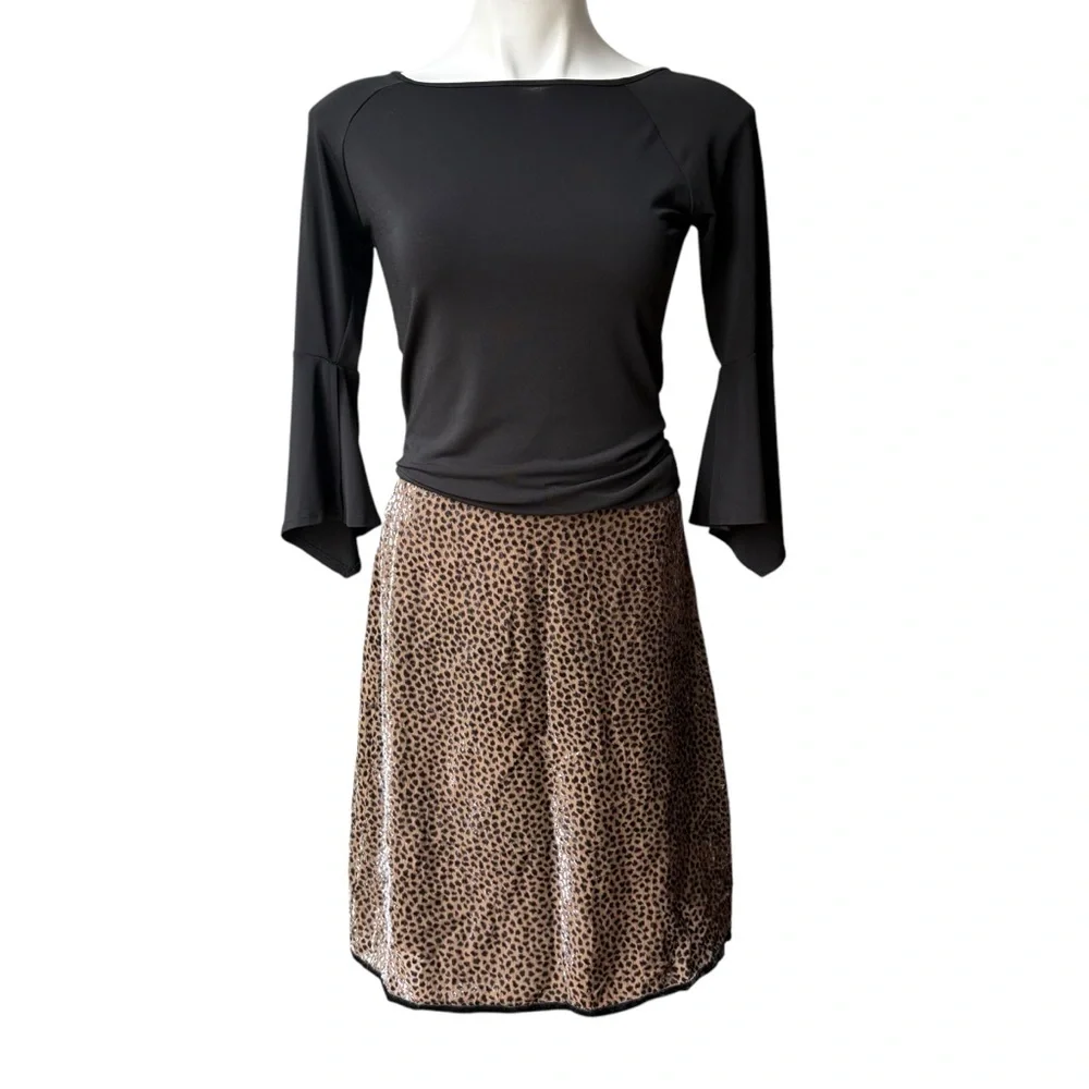 Elspeth Gibson London Animal Cheetah Print Dot Velvet Silk Blend Skirt - Picture 1 of 15